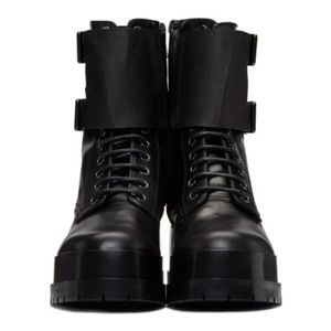 EU 39 (fits US 7.5 - 8) CLERGERIE Willy BLACK LEATHER LACE UP BIKER COMBAT BOOTS